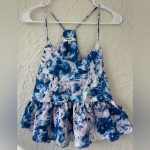 Ro & De Tie Dye Purple, Blue Racerback Style Peplum Tank, Side Zip; size S